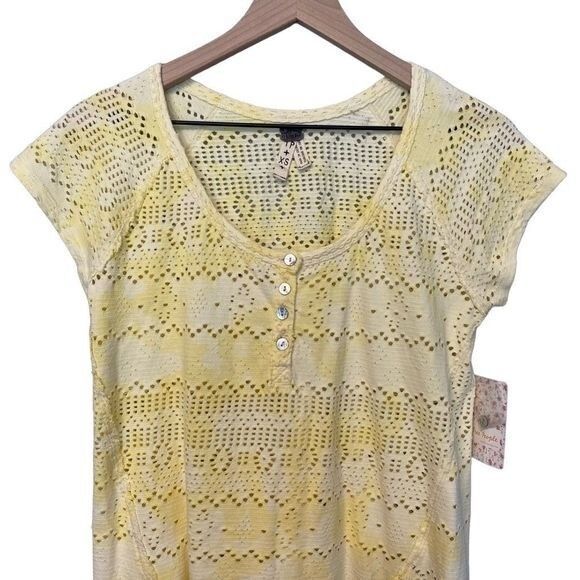 NWT Free People XS Yellow Burnout Distressed Tee Shirt Sunshine Top - Picture 4 of 10